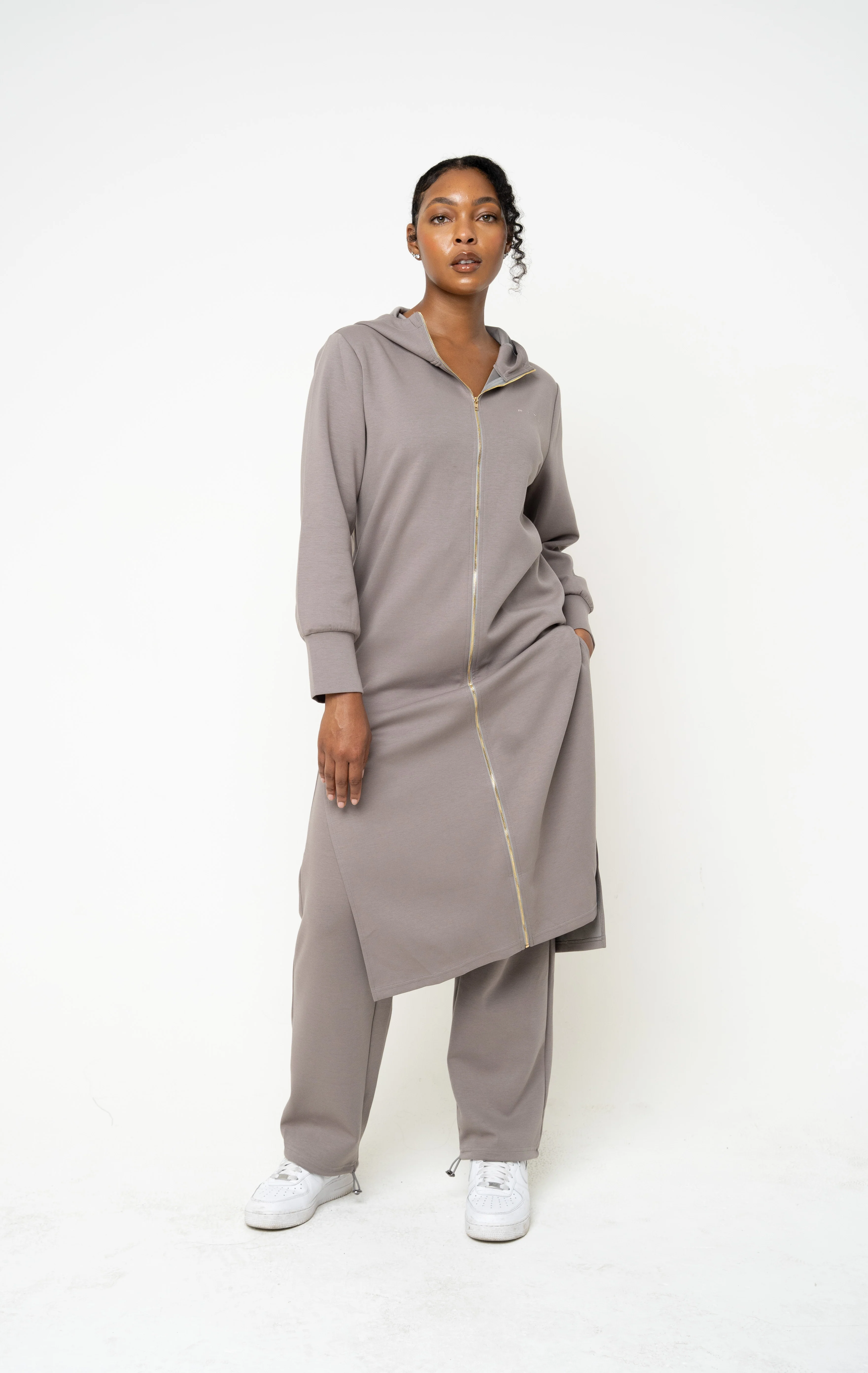 Grey Hooded Abaya (Zipped) - REST DAY CAPSULE - Image 6