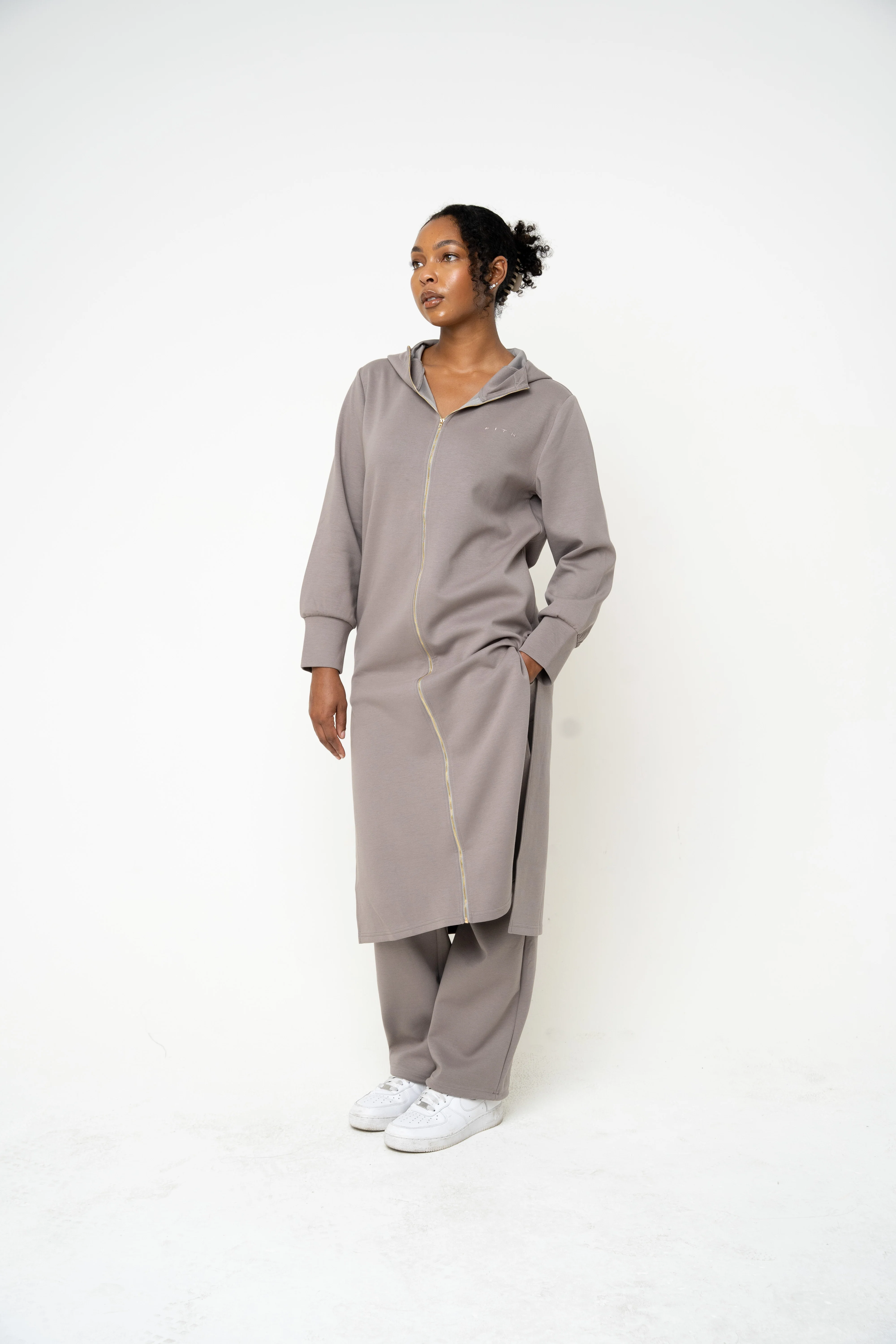 Grey Hooded Abaya (Zipped) - REST DAY CAPSULE - Image 7